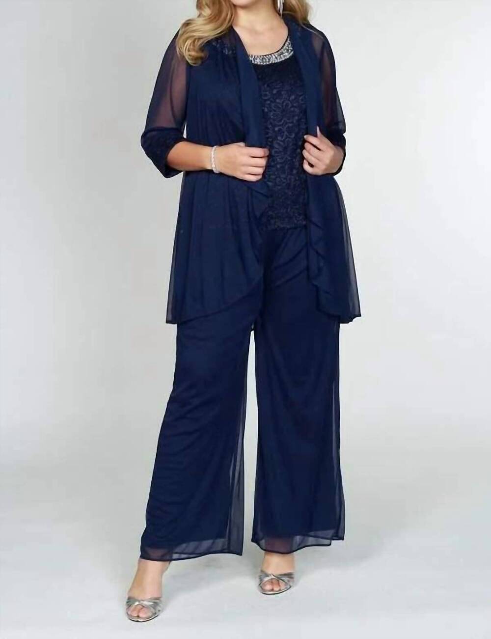 NEW R&M RICHARDS formal evening suit pant suit in navy